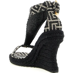 Black Polyester Wedge Sandals