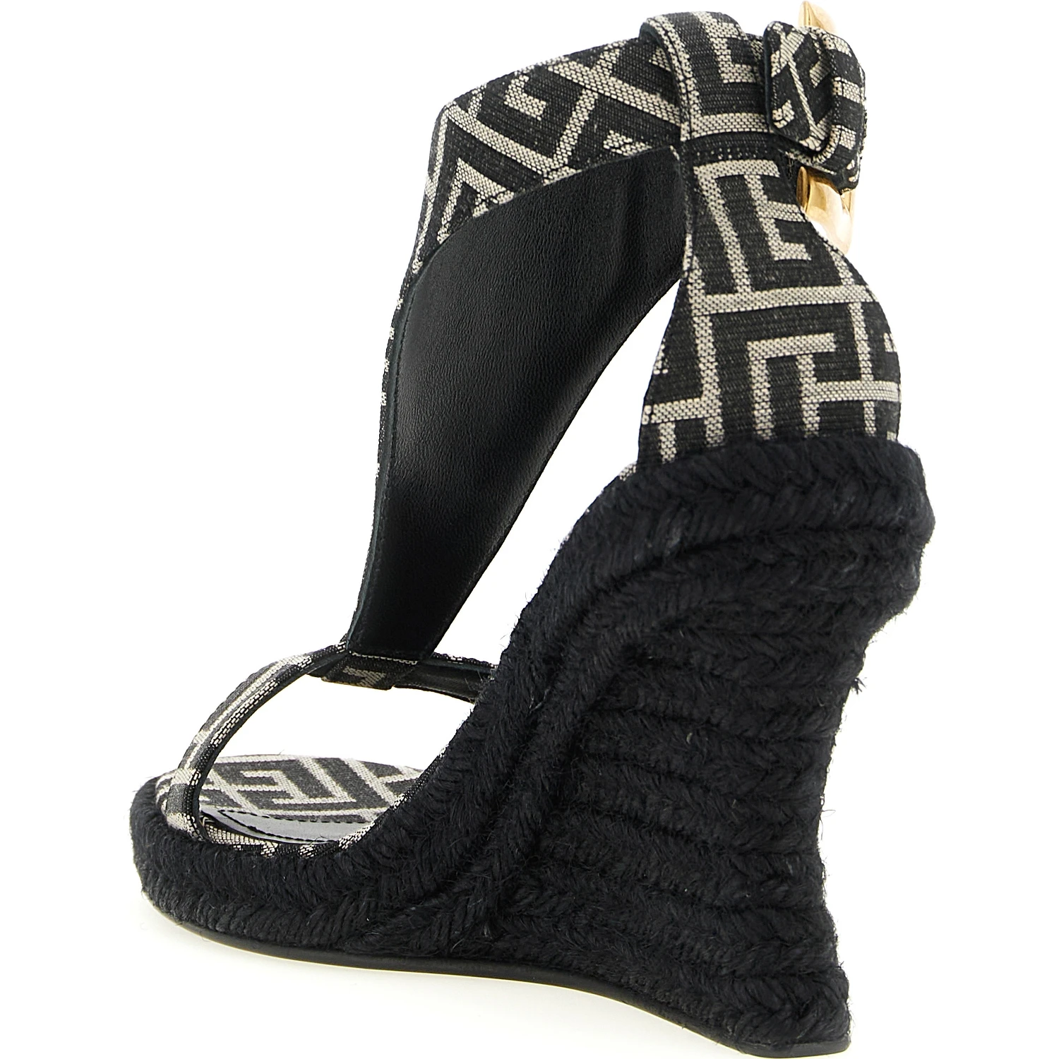 Black Polyester Wedge Sandals