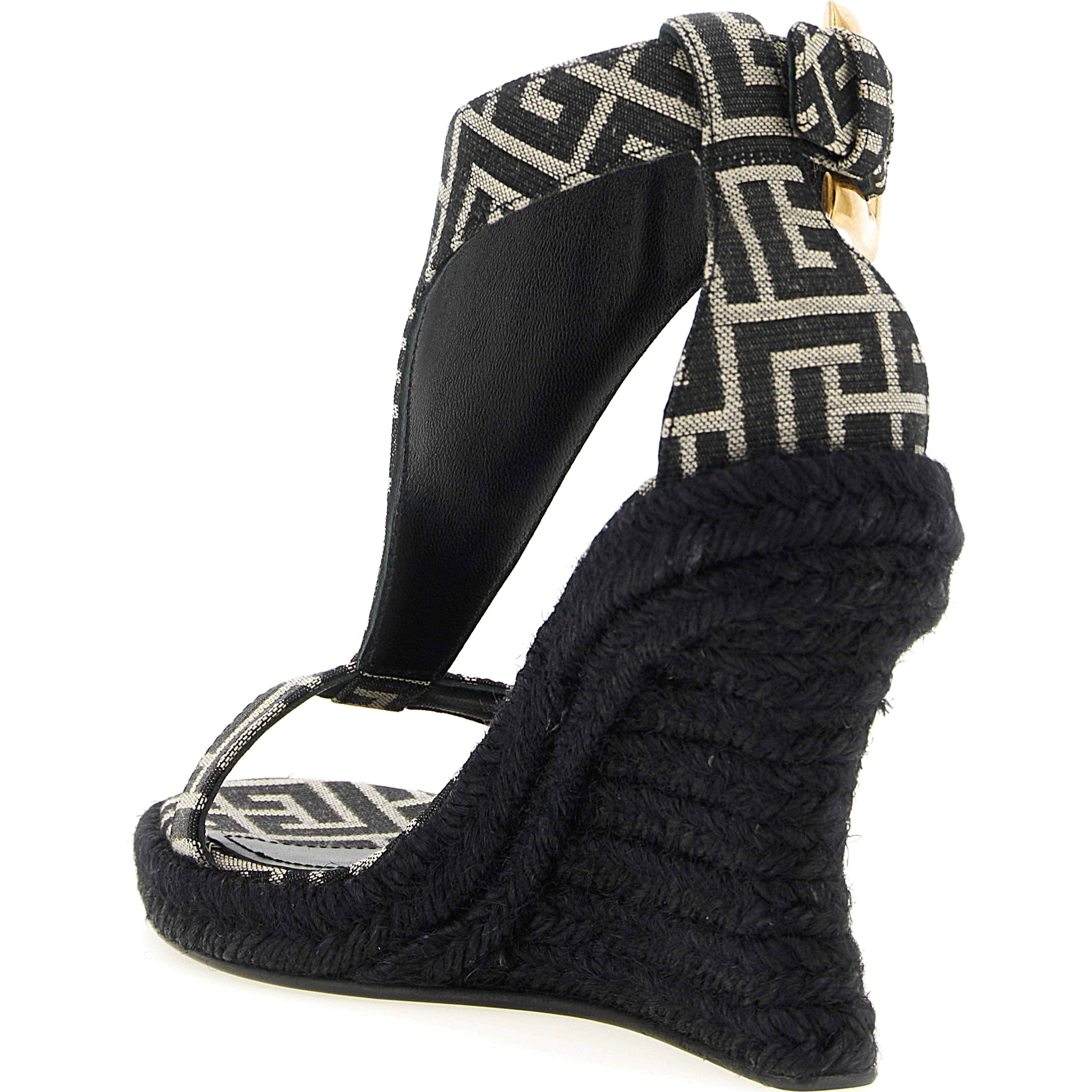 Black Polyester Wedge Sandals