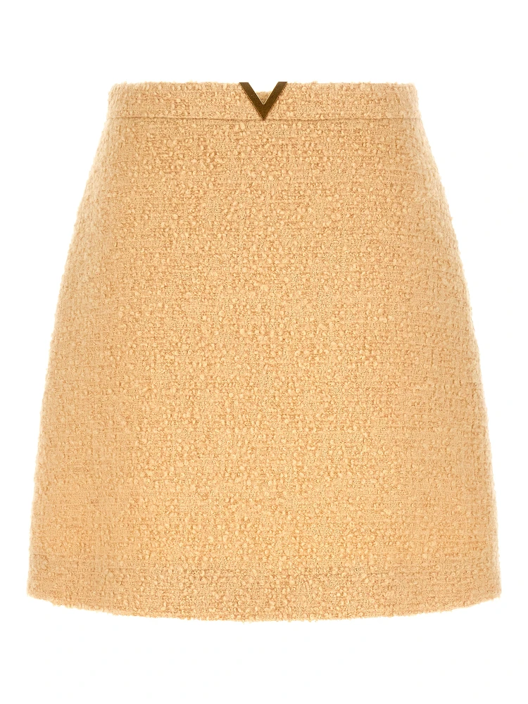 Beige Virgin Wool Long Skirt