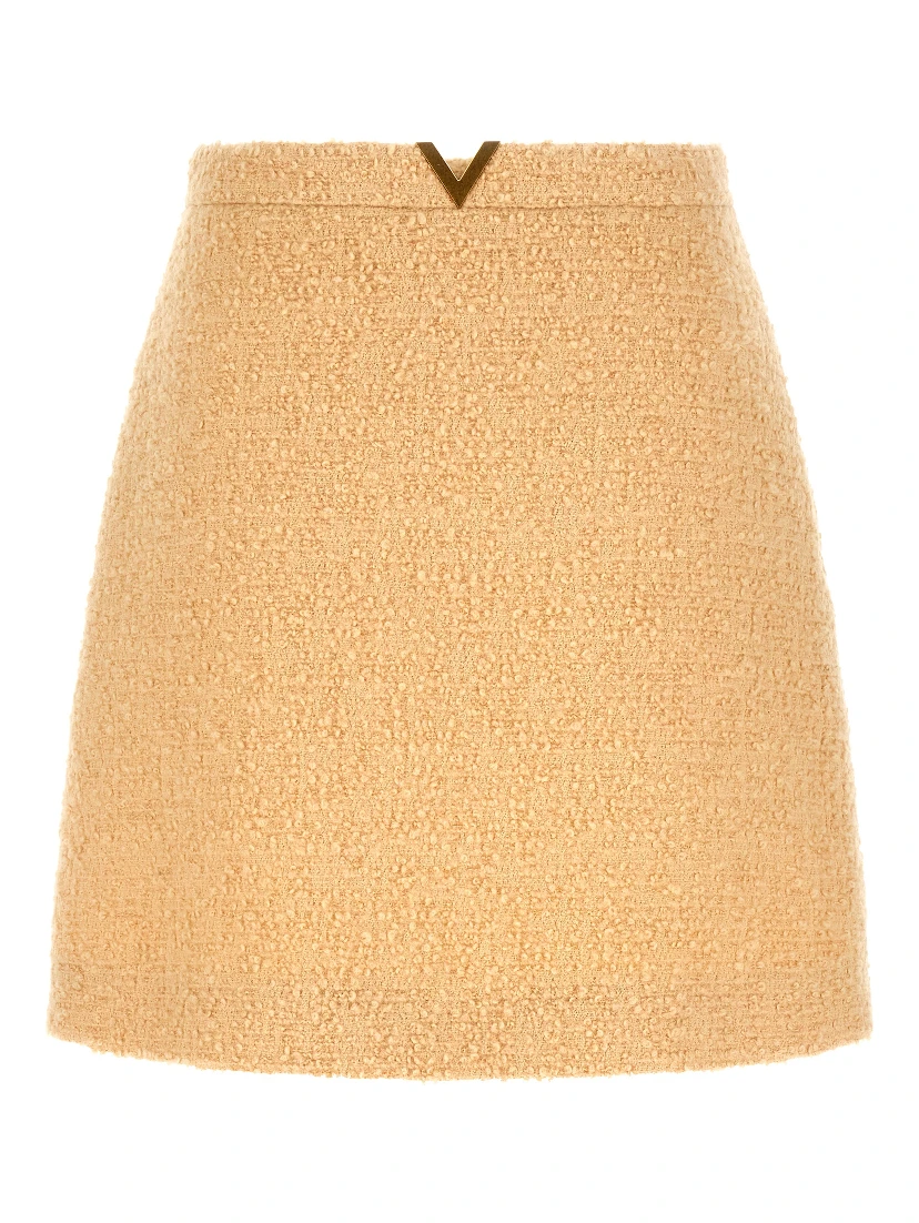Beige Virgin Wool Long Skirt