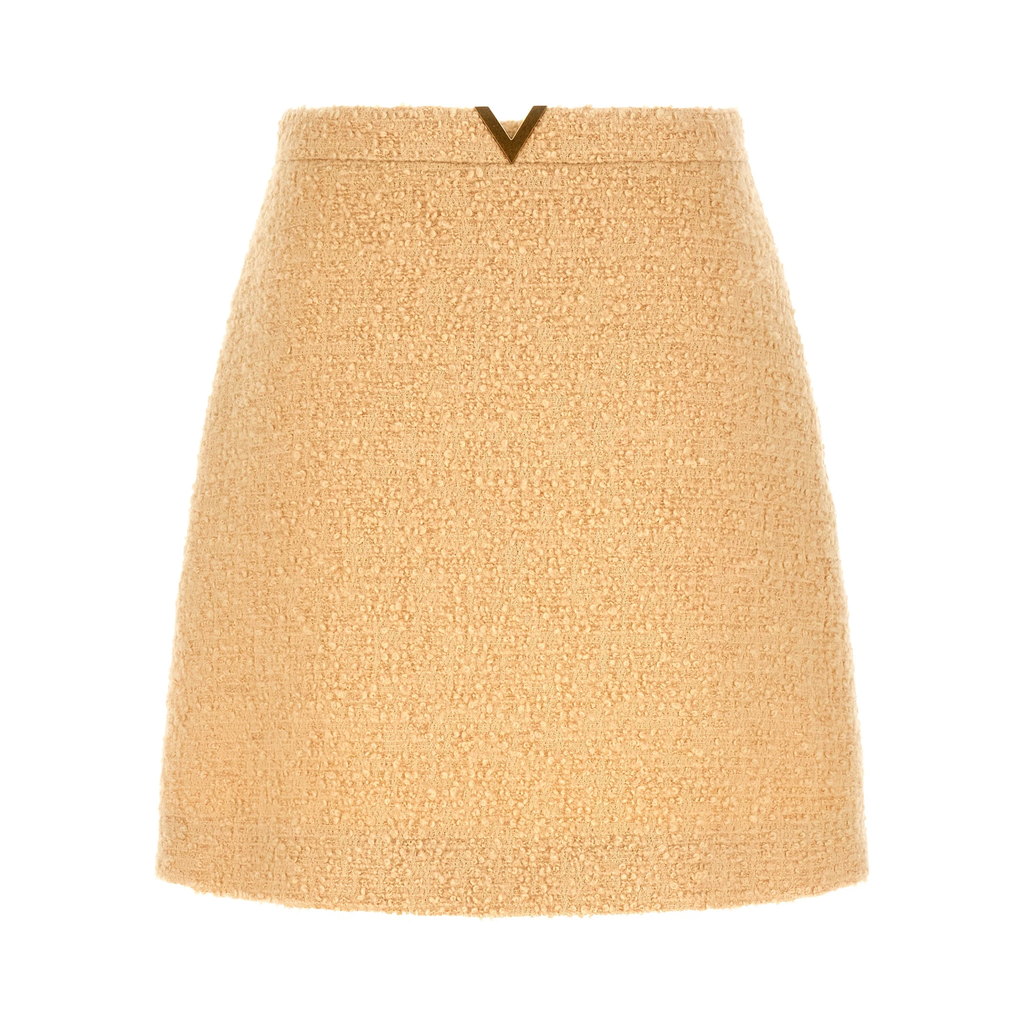 Beige Virgin Wool Long Skirt