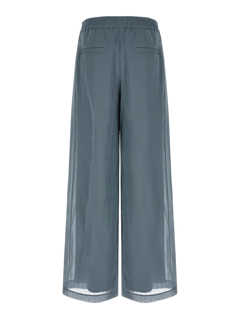 Blue Cotton Casual Pants