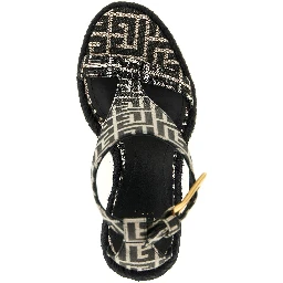 Black Polyester Wedge Sandals