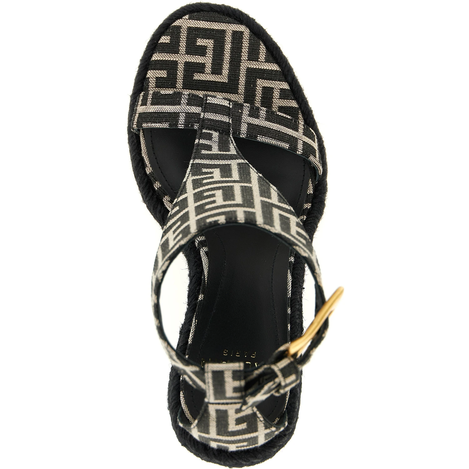 Black Polyester Wedge Sandals