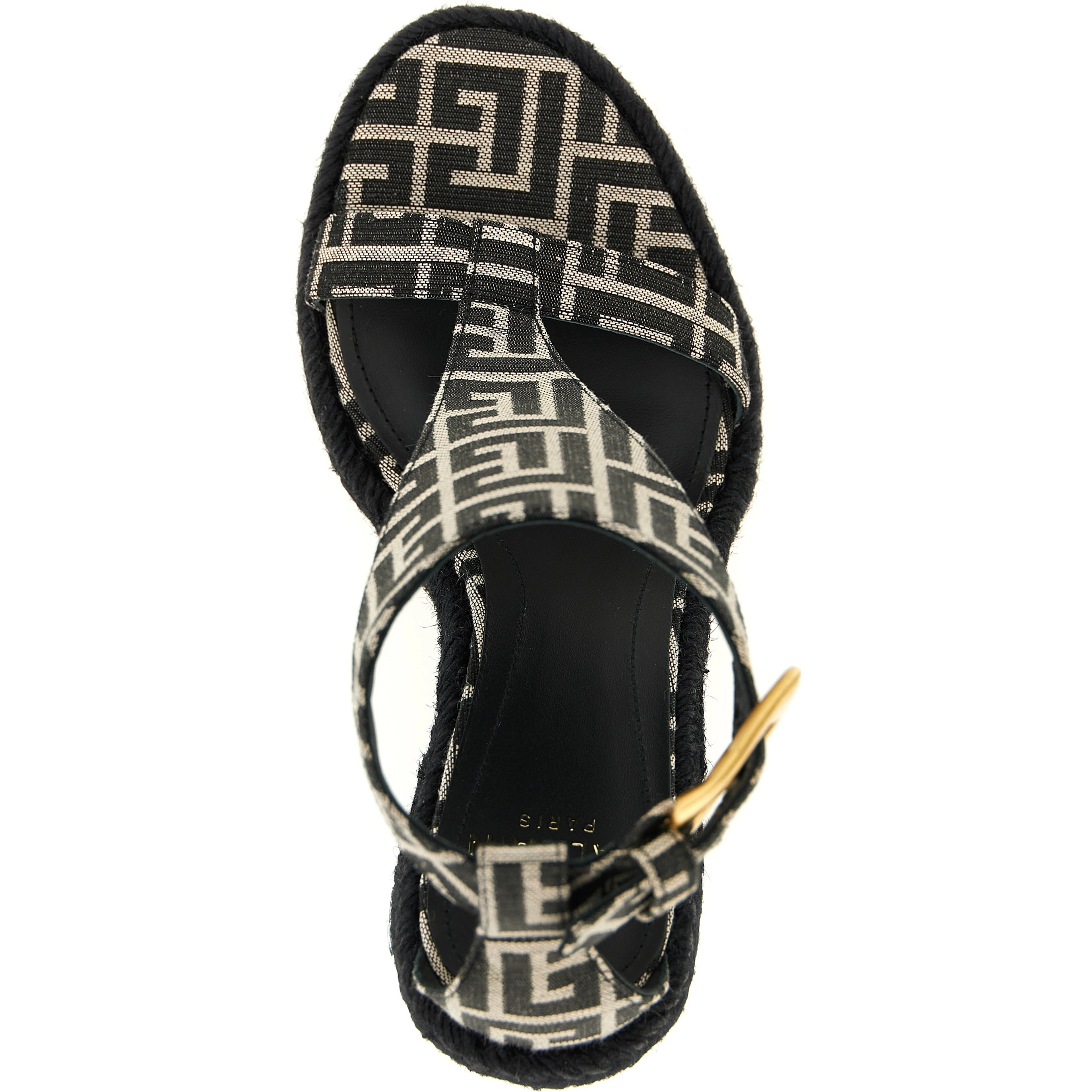 Black Polyester Wedge Sandals