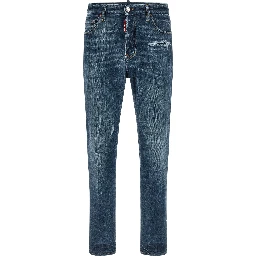 Blue Cotton Straight-Leg Jeans