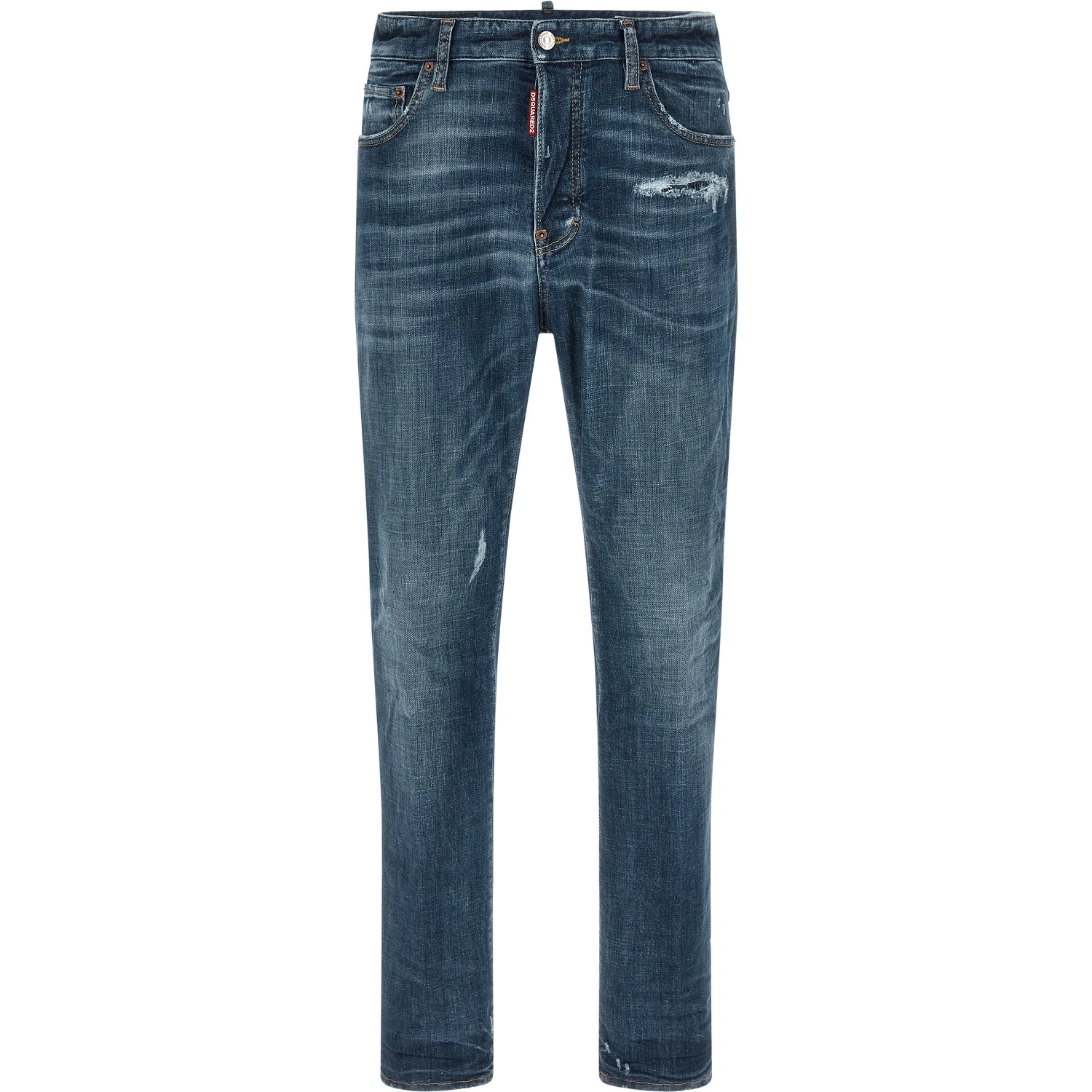 Blue Cotton Straight-Leg Jeans