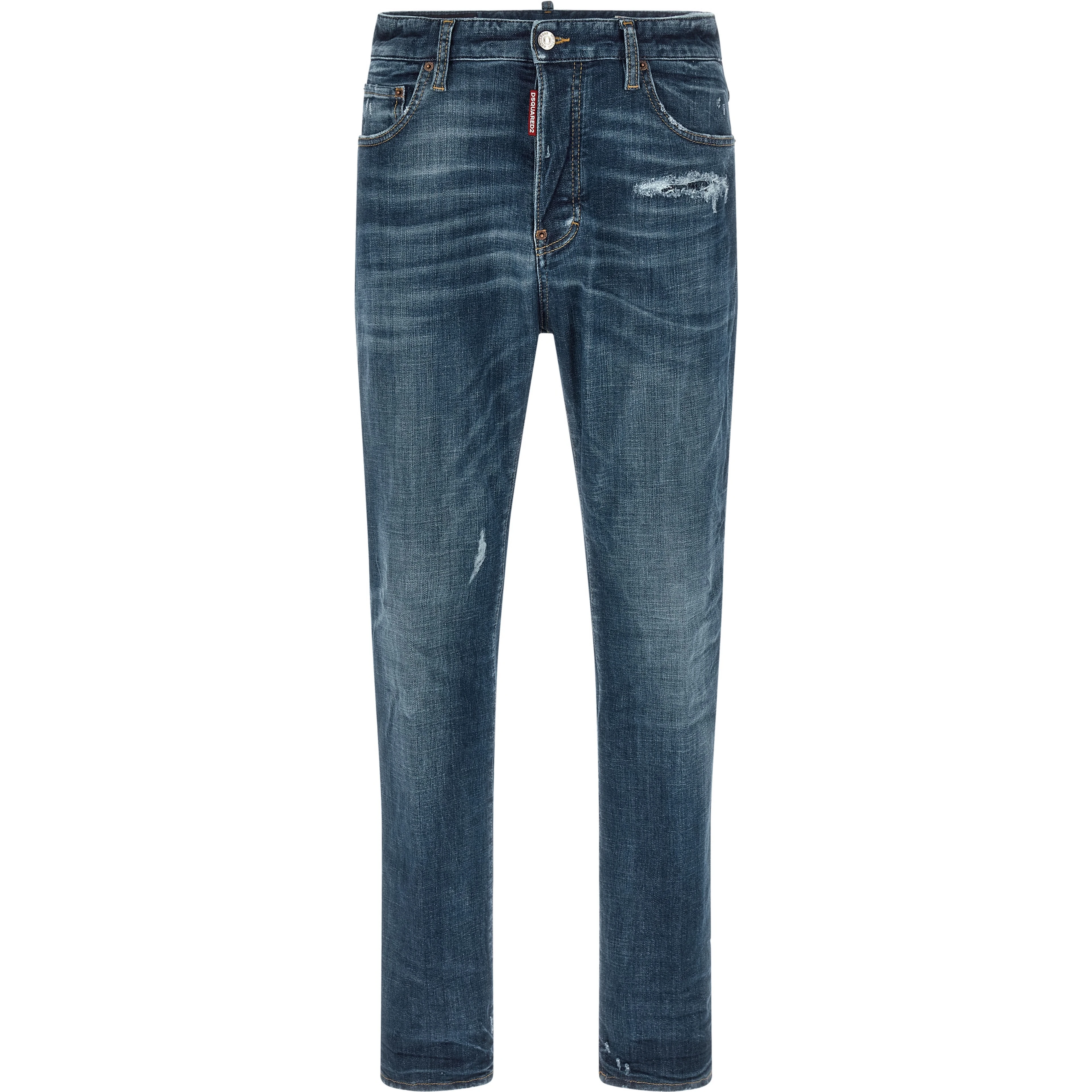 Blue Cotton Straight-Leg Jeans