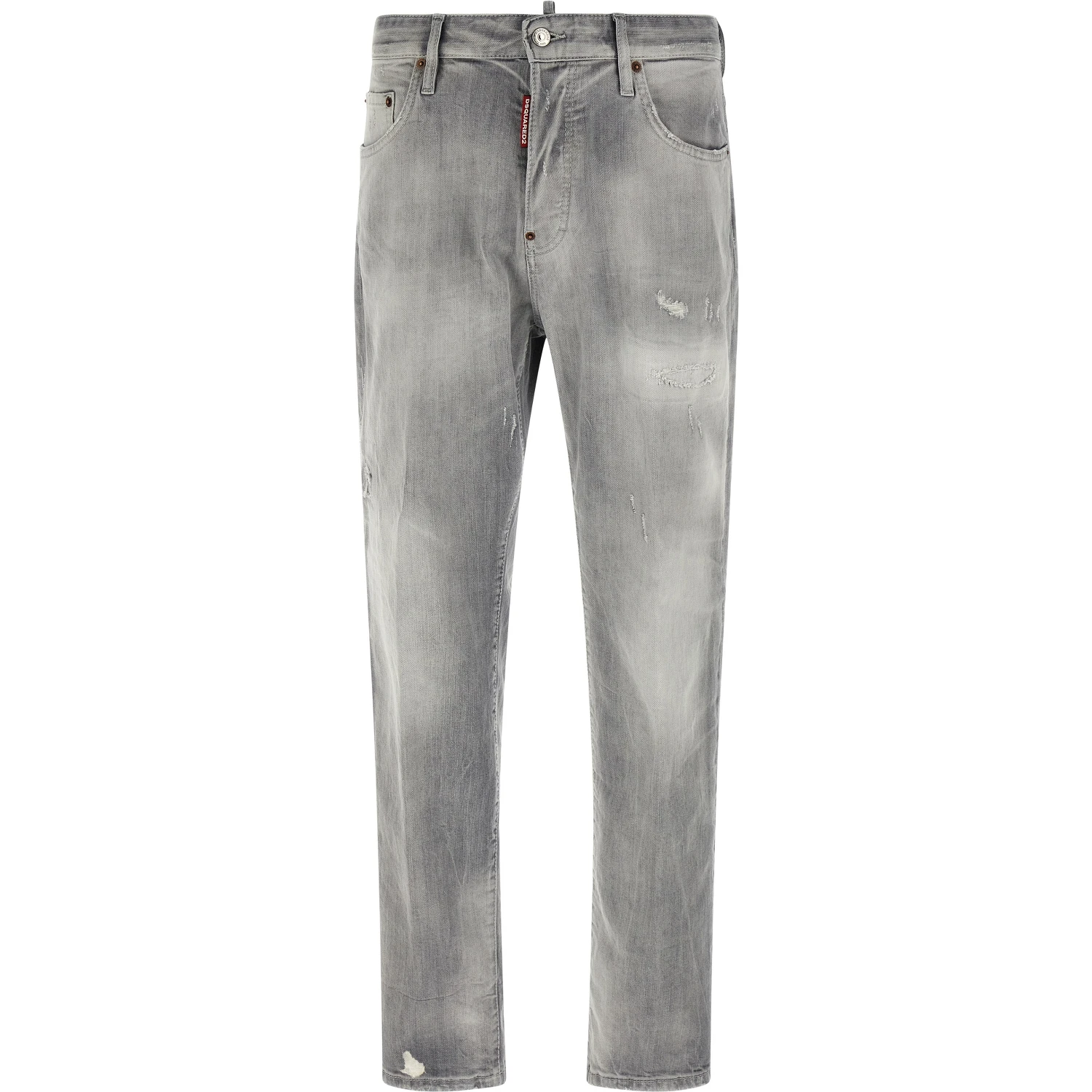 Gray Cotton Straight-Leg Jeans