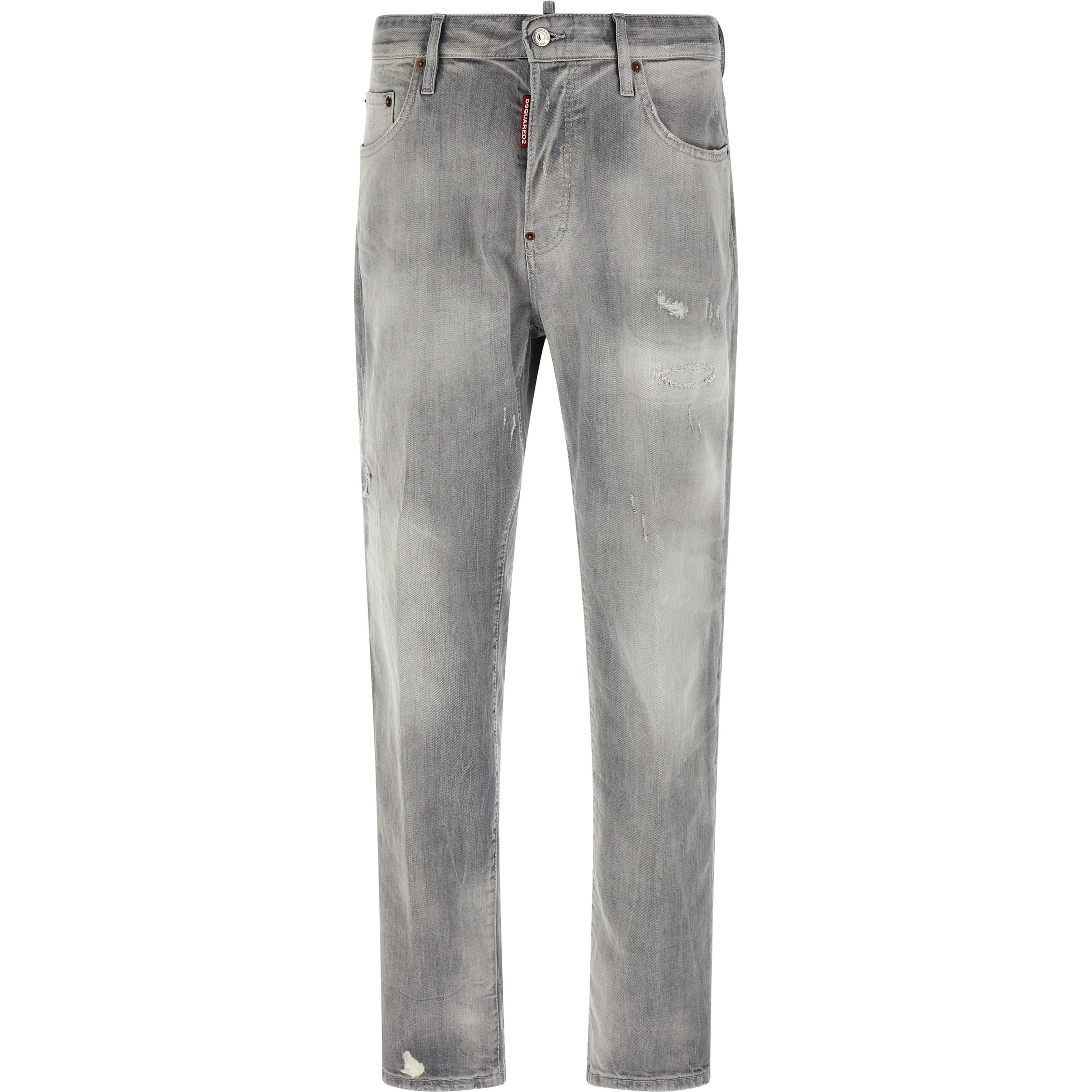 Gray Cotton Straight-Leg Jeans