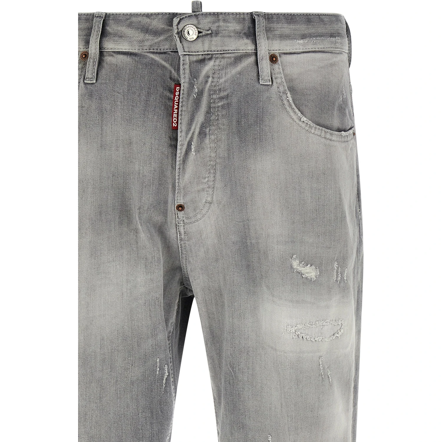 Gray Cotton Straight-Leg Jeans