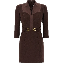 Brown Polyester Short Dress