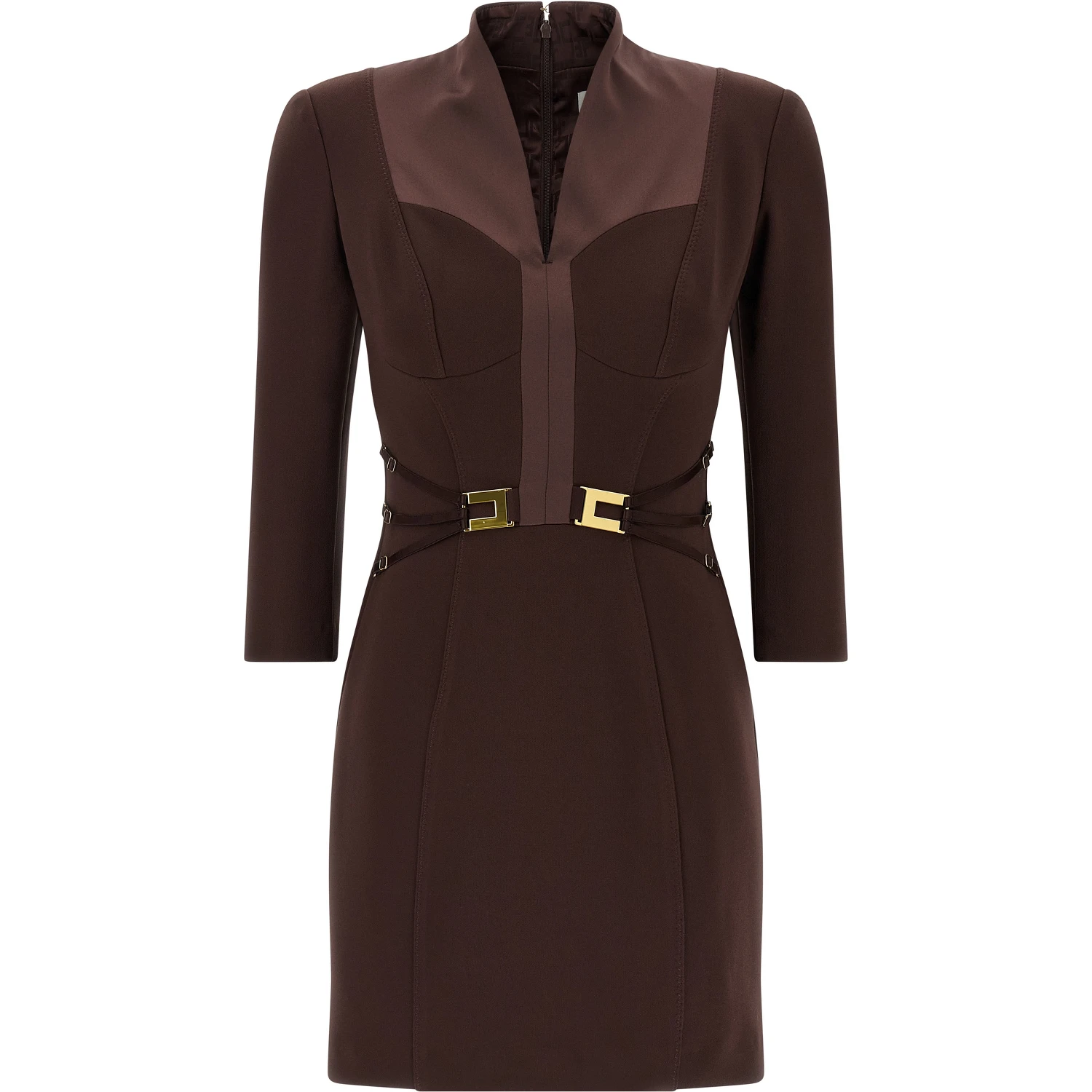 Brown Polyester Short Dress