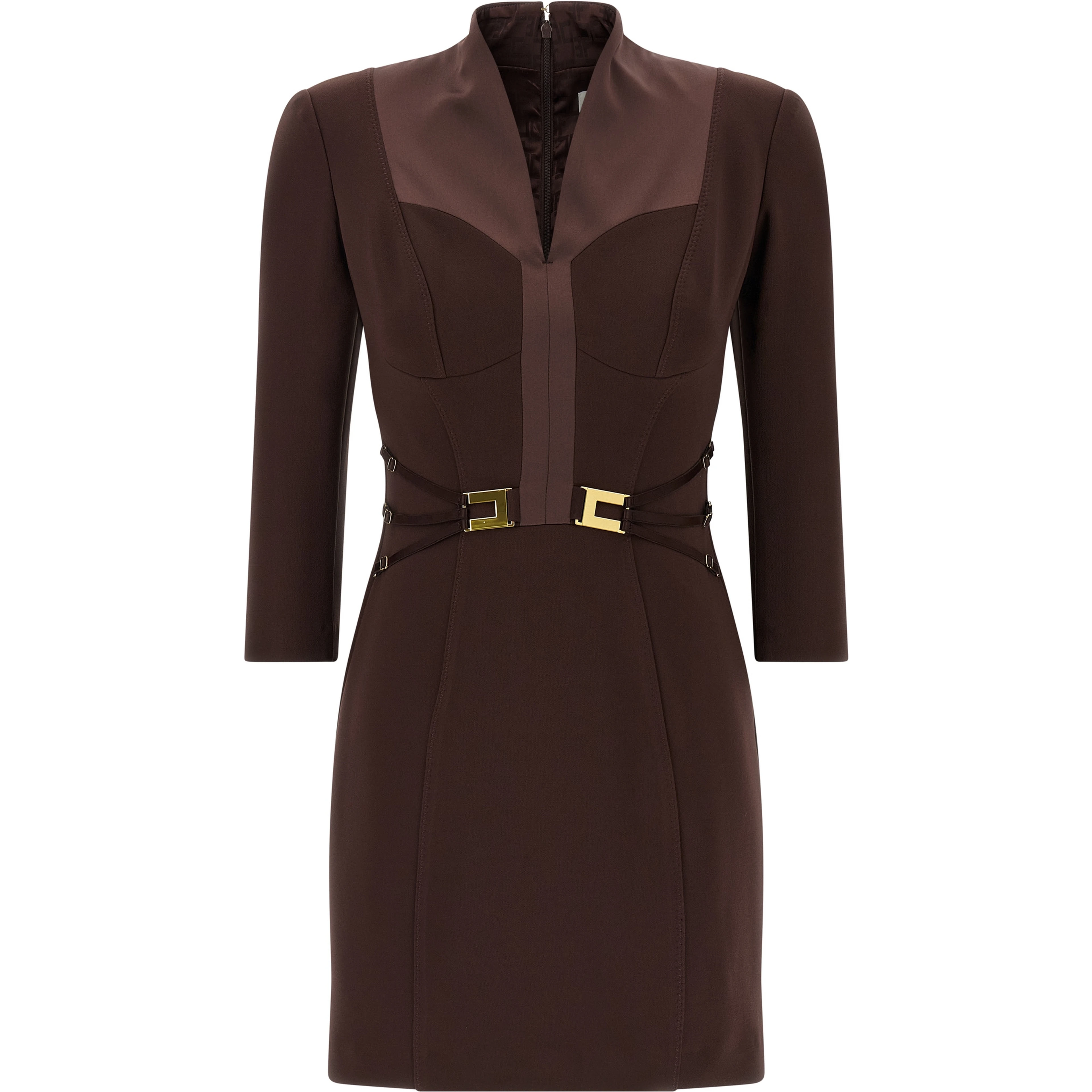 Brown Polyester Short Dress