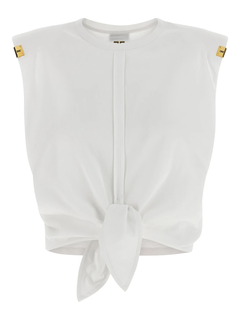 White Cotton Sleeveles T-Shirt