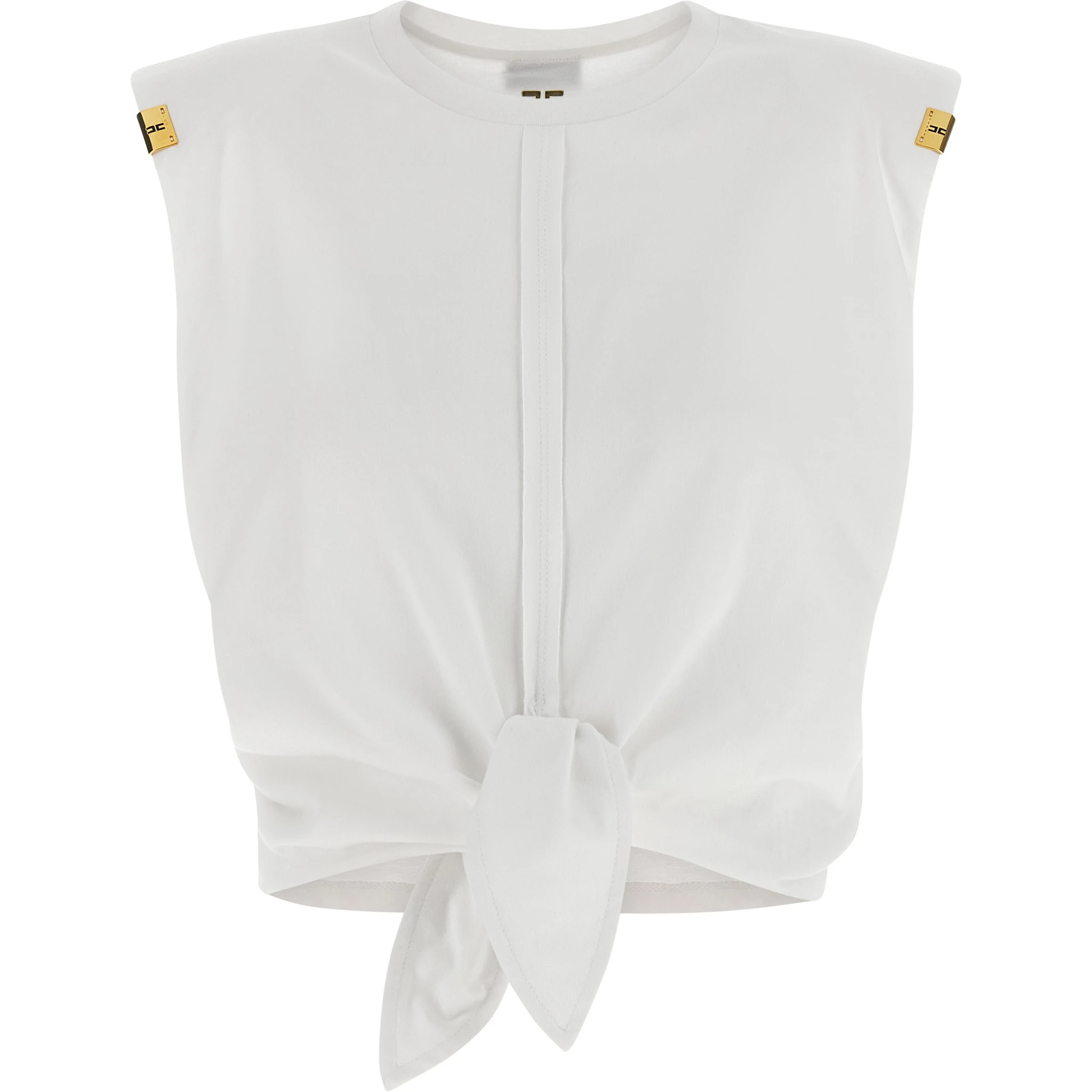 White Cotton Sleeveles T-Shirt