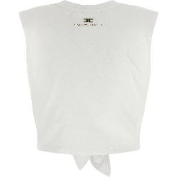 White Cotton Sleeveles T-Shirt