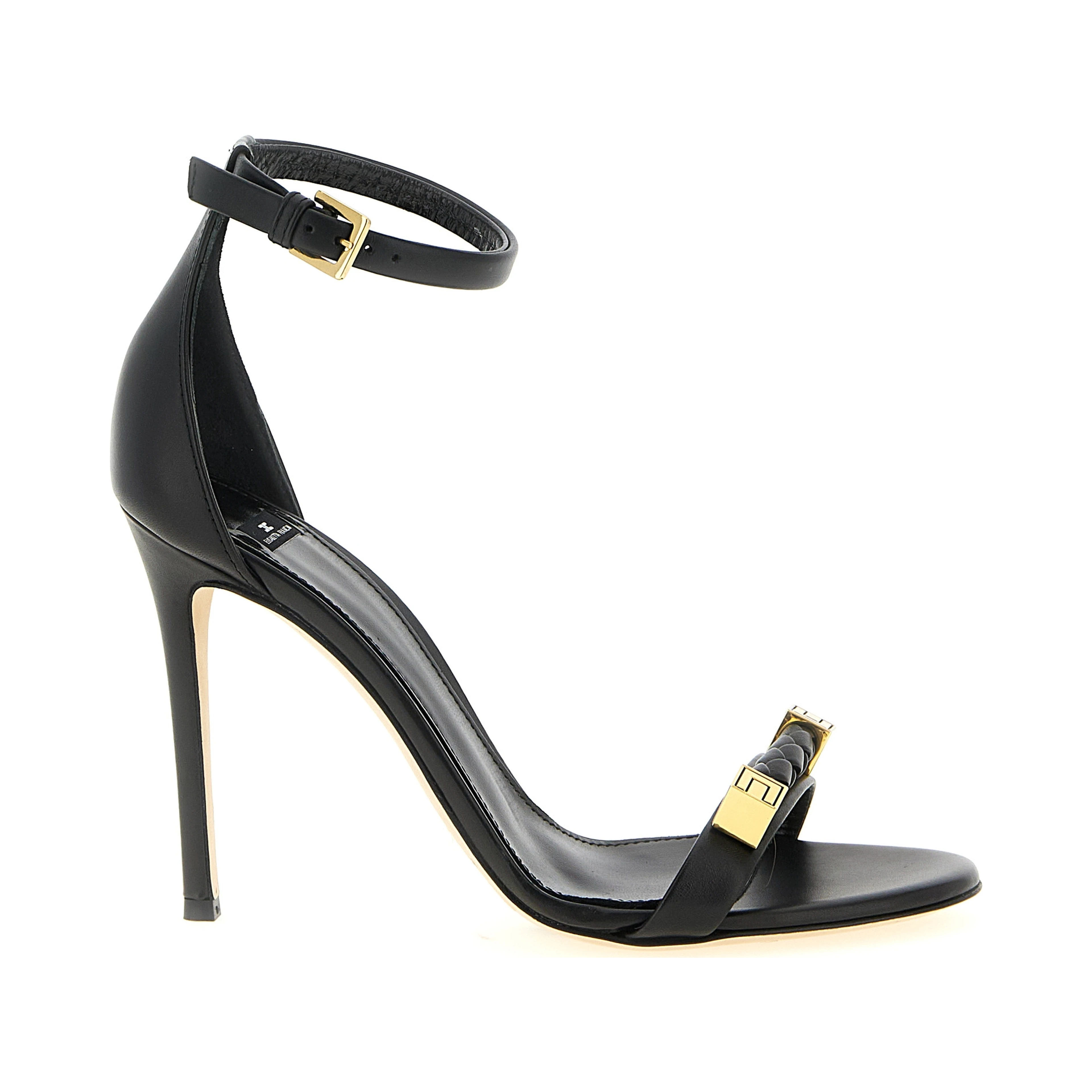 Black Leather Stiletto Heel Sandals