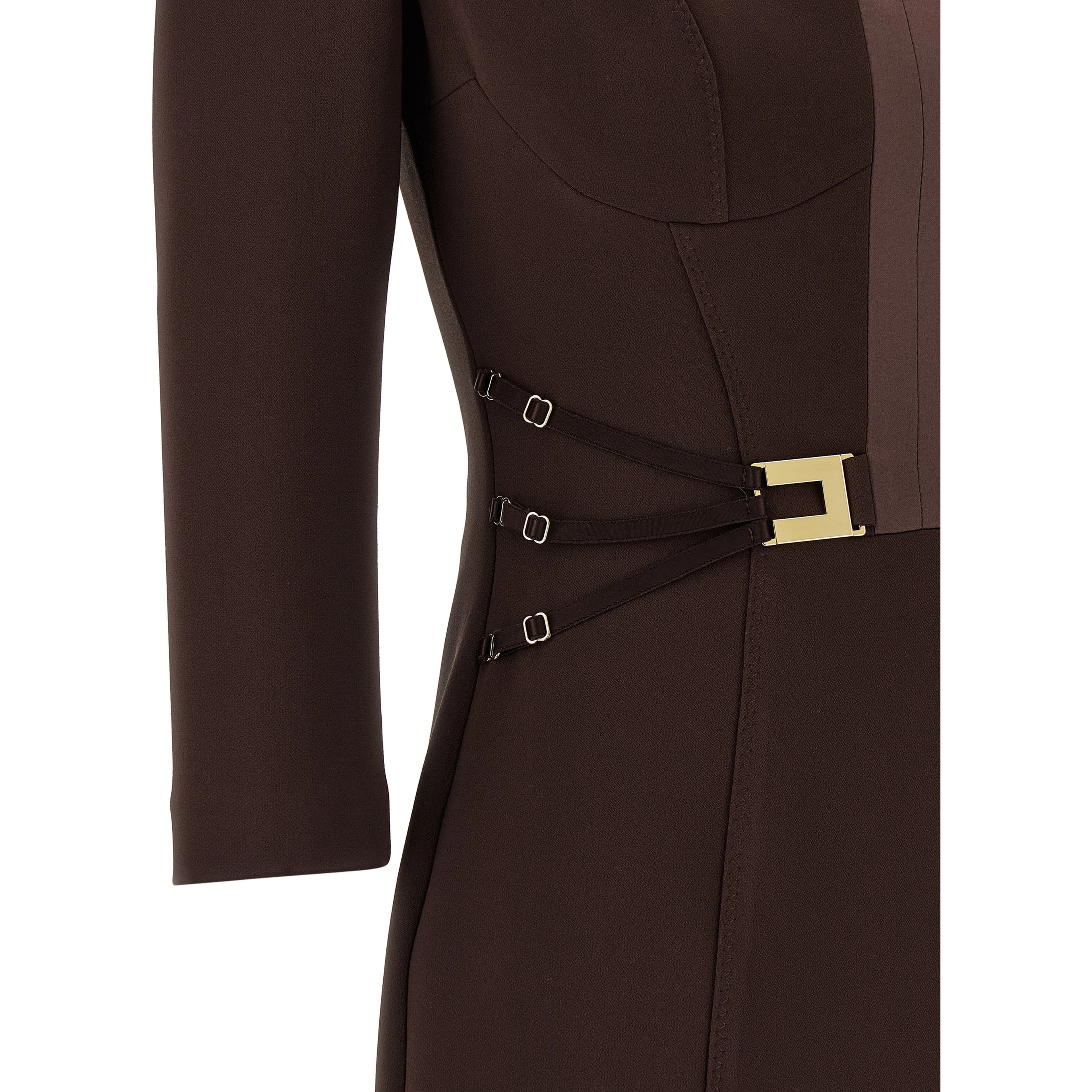 Brown Polyester Short Dress