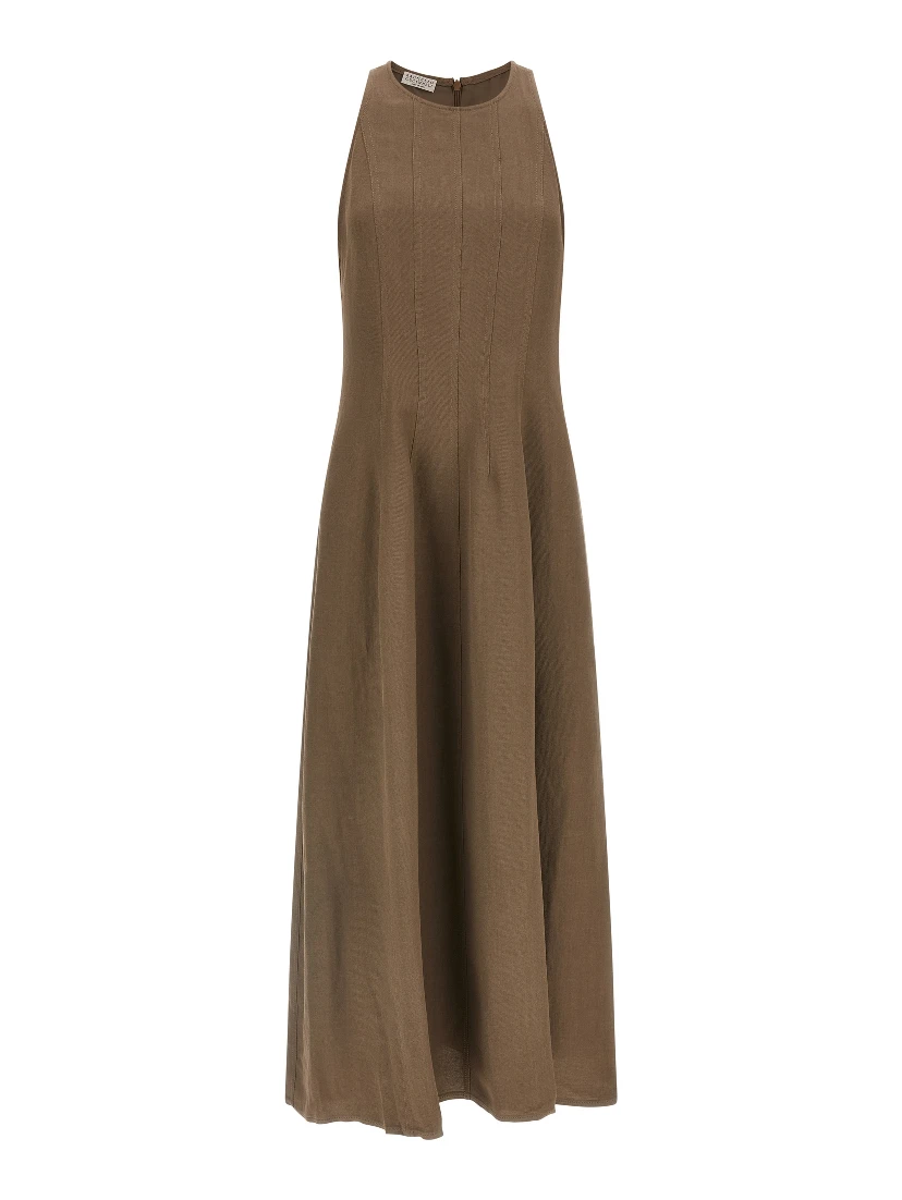 Brown Viscose Midi Dress