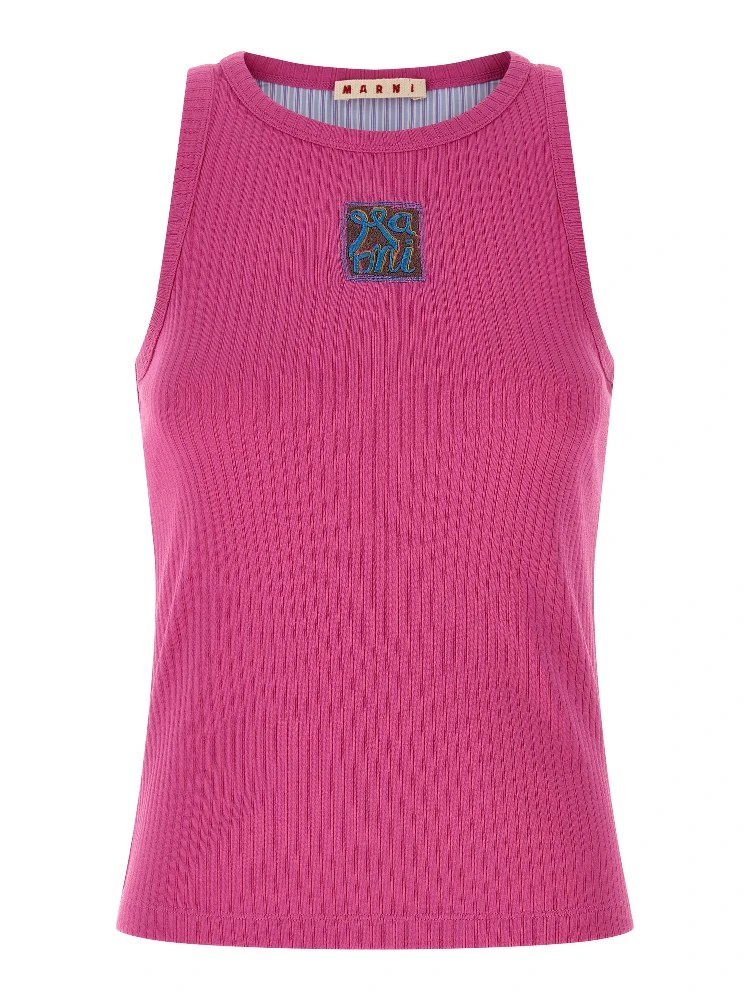 Fuchsia Cotton Sleeveles T-Shirt