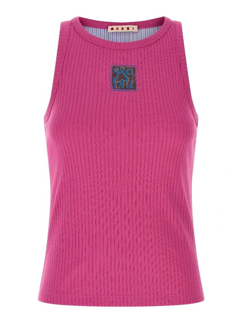 Fuchsia Cotton Sleeveles T-Shirt