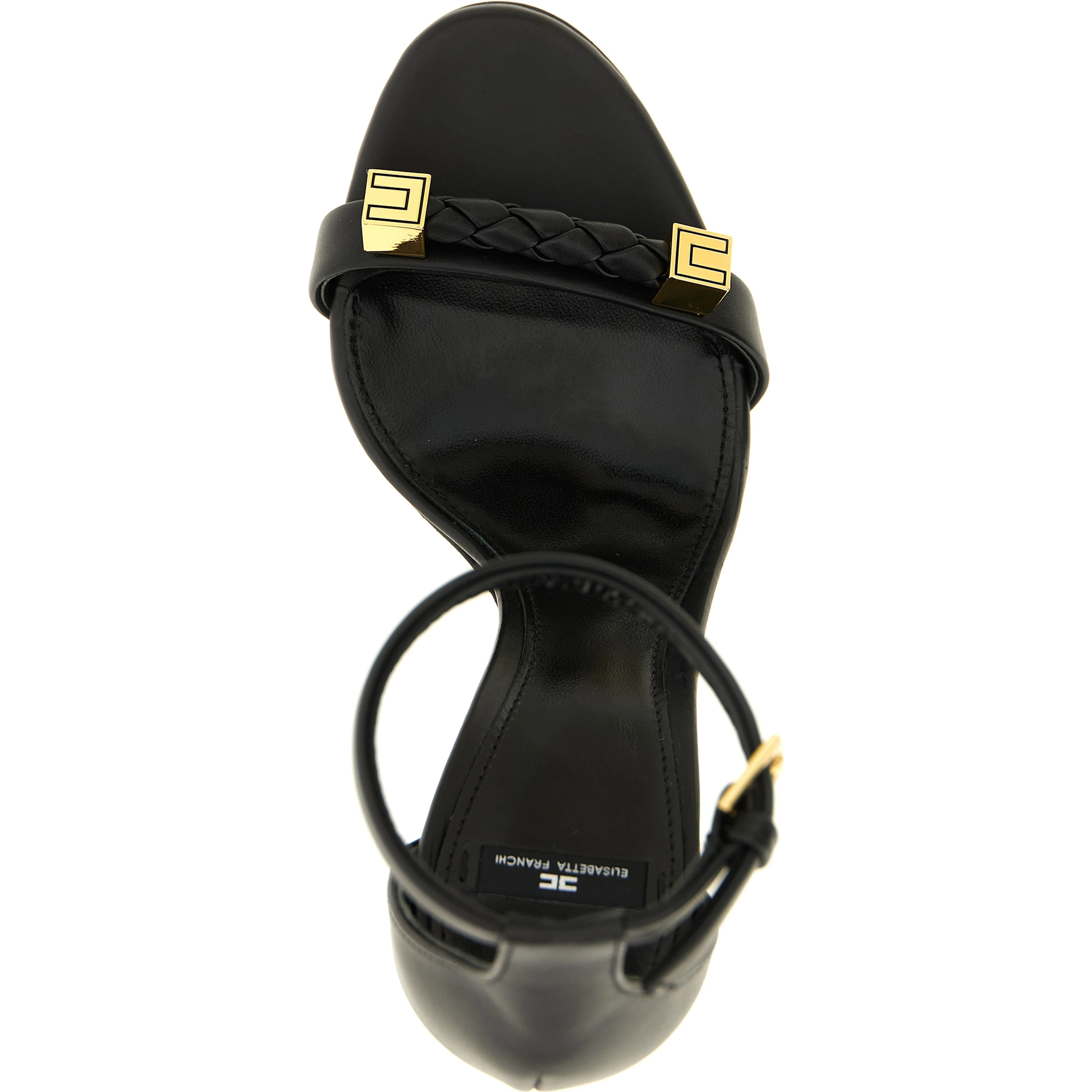 Black Leather Stiletto Heel Sandals
