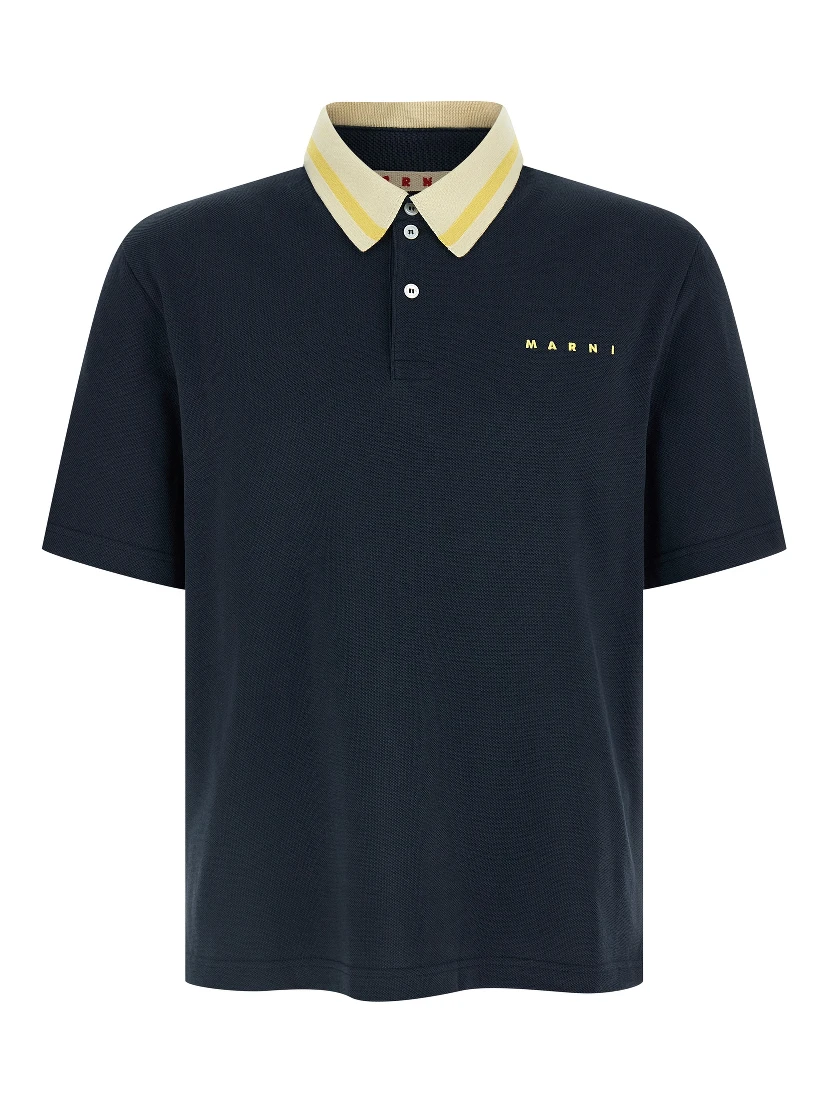 Blue Cotton Polo Shirt