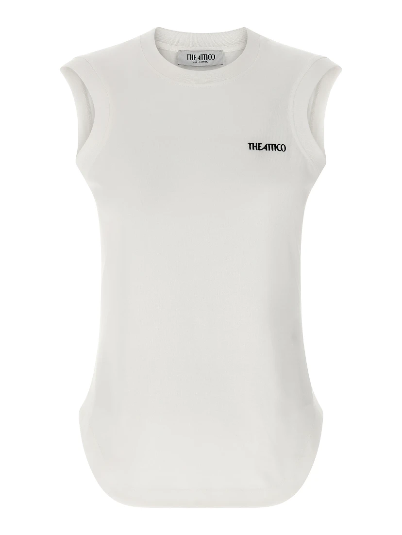 White Cotton Sleeveles T-Shirt