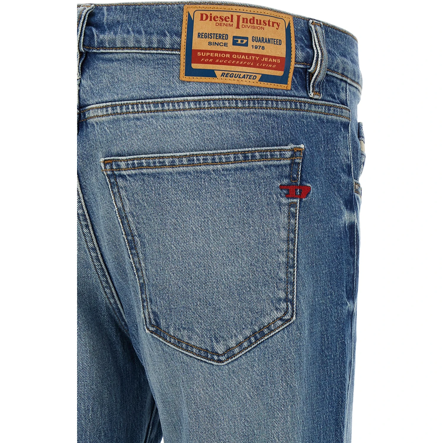 Blue Cotton Straight-Leg Jeans