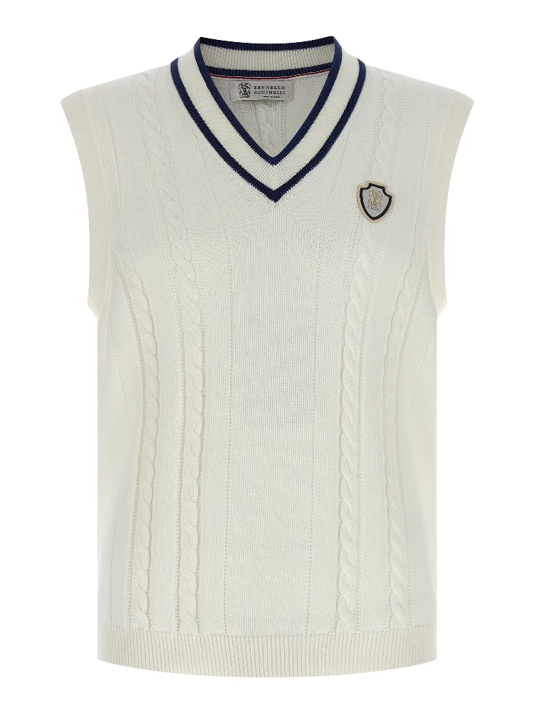 White Cotton Sleeveles Sweater