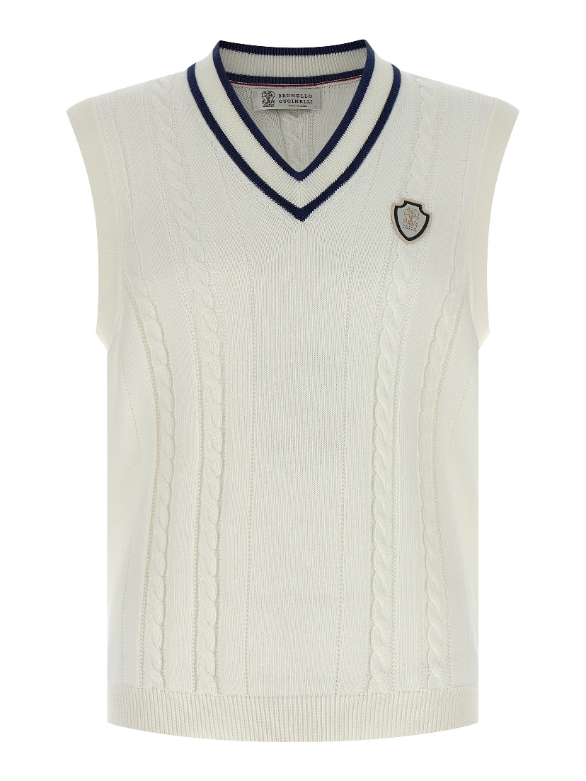 White Cotton Sleeveles Sweater