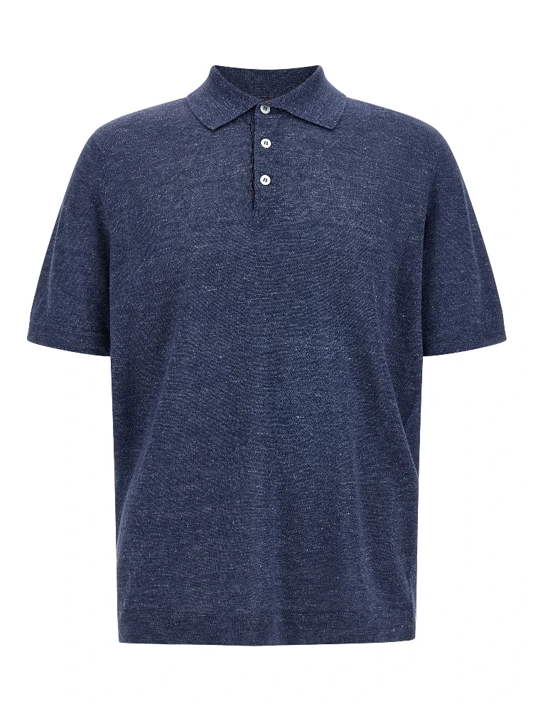 Blue Linen Polo Shirt