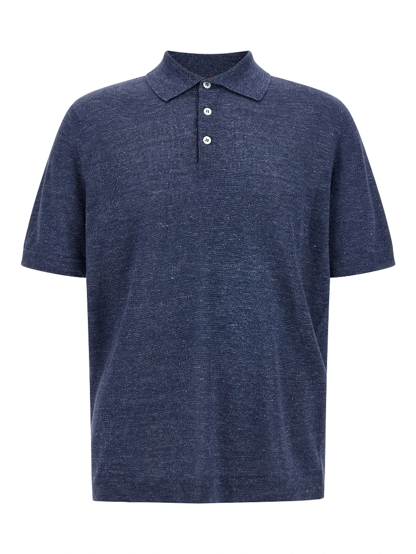 Blue Linen Polo Shirt