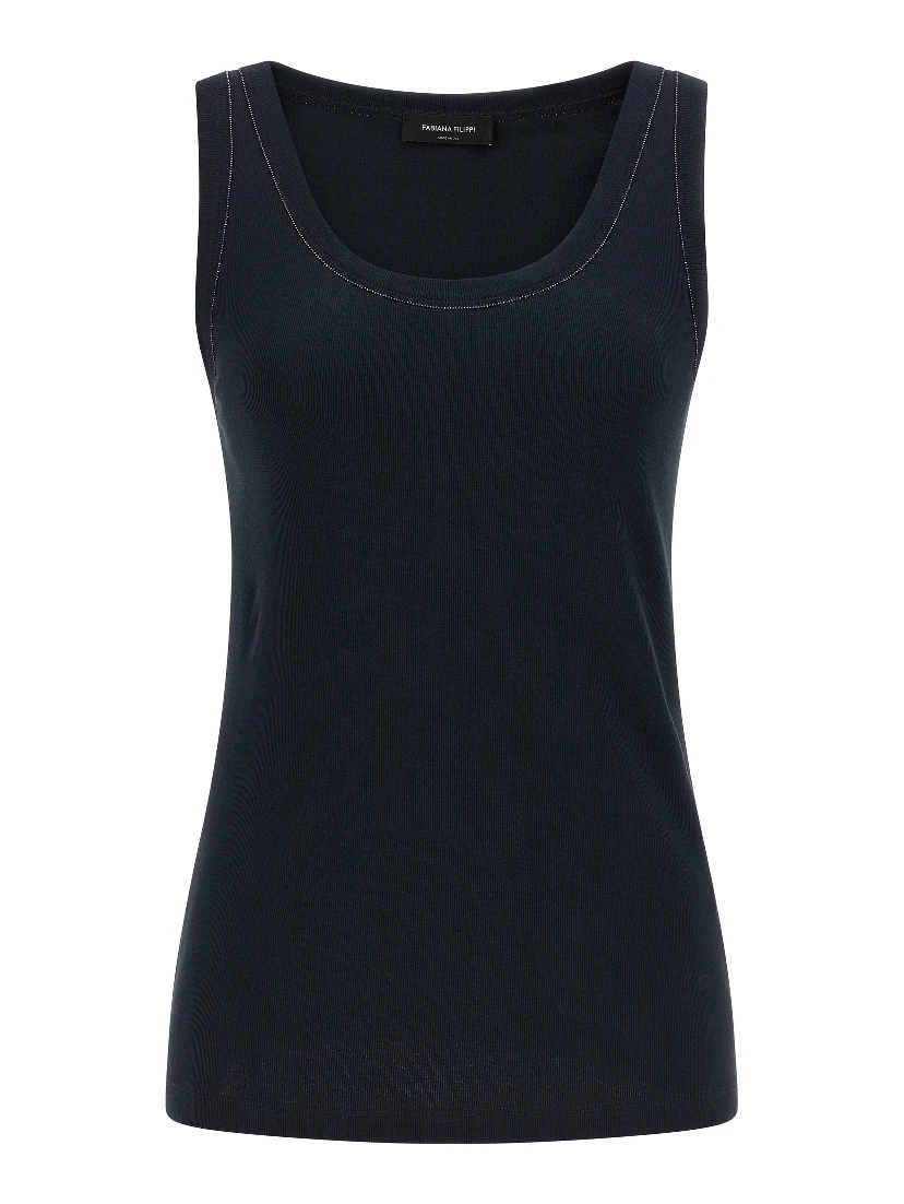 Blue Cotton Sleeveles T-Shirt