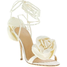 White Viscose Stiletto Heel Sandals