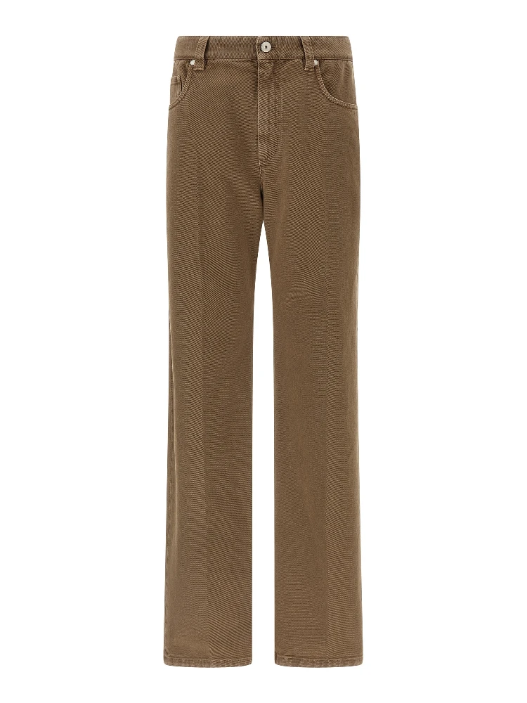 Beige Cotton Straight-Leg Jeans