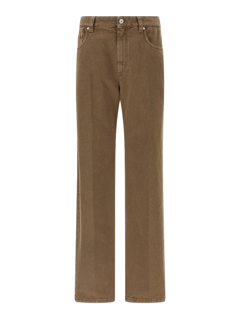 Beige Cotton Straight-Leg Jeans