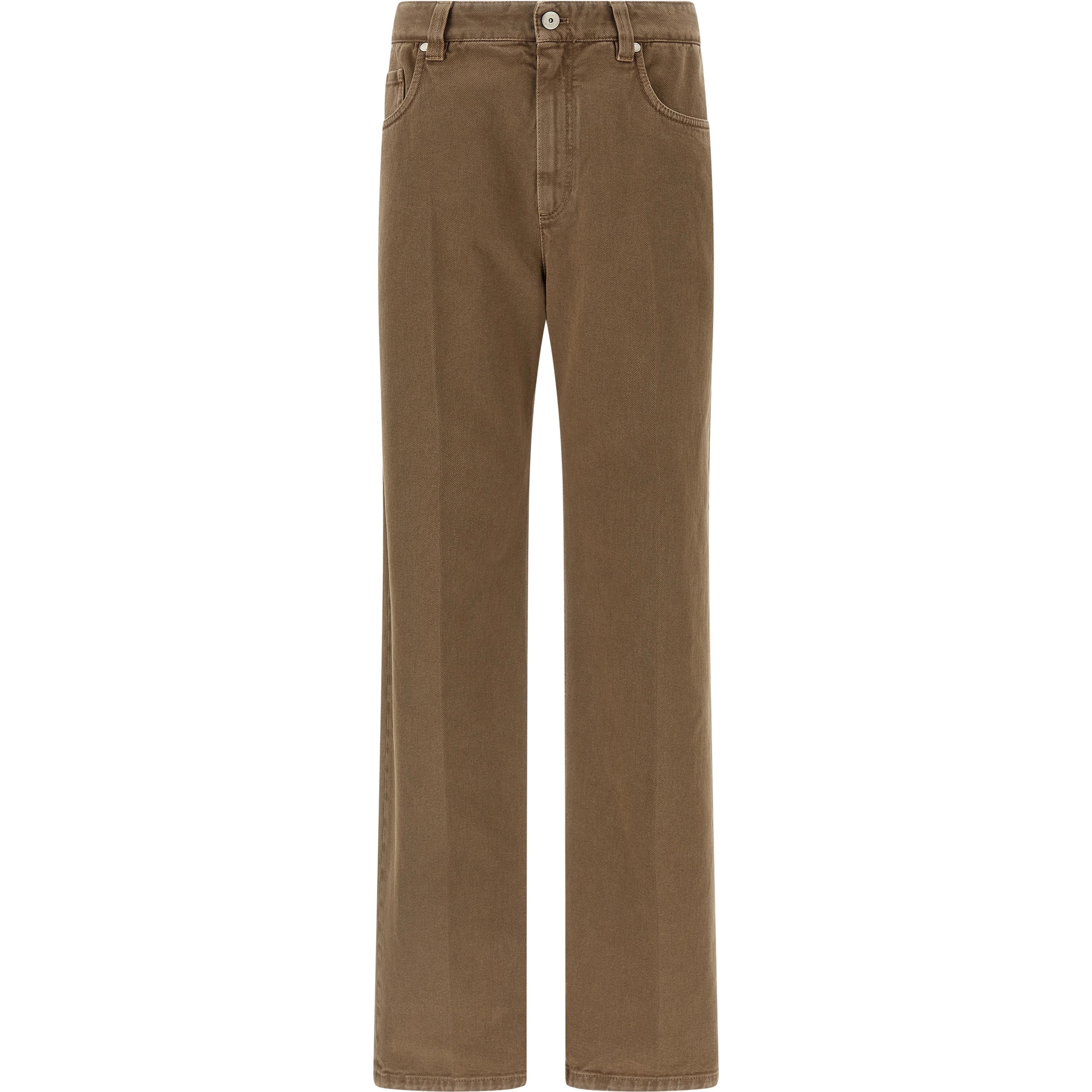 Beige Cotton Straight-Leg Jeans