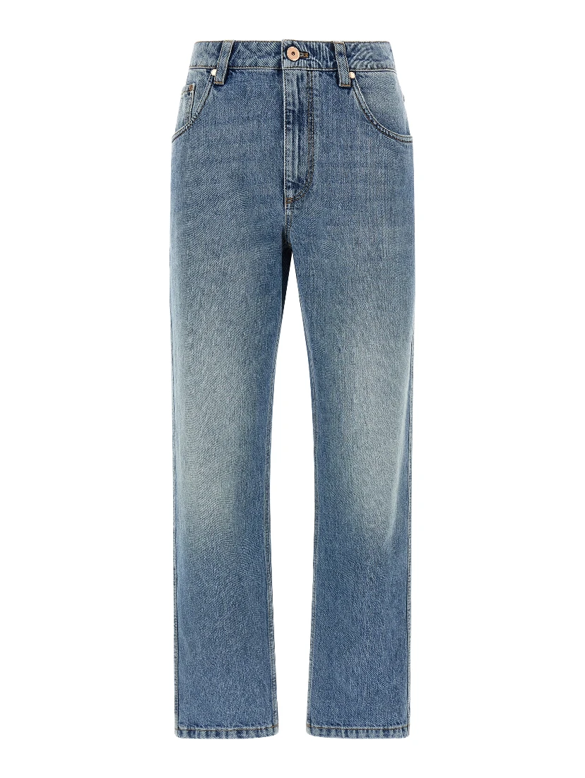Blue Cotton Straight-Leg Jeans