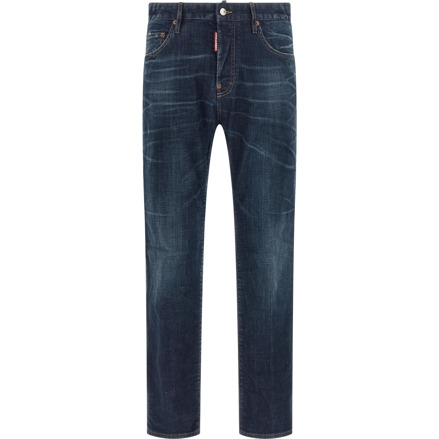 Blue Cotton Straight-Leg Jeans