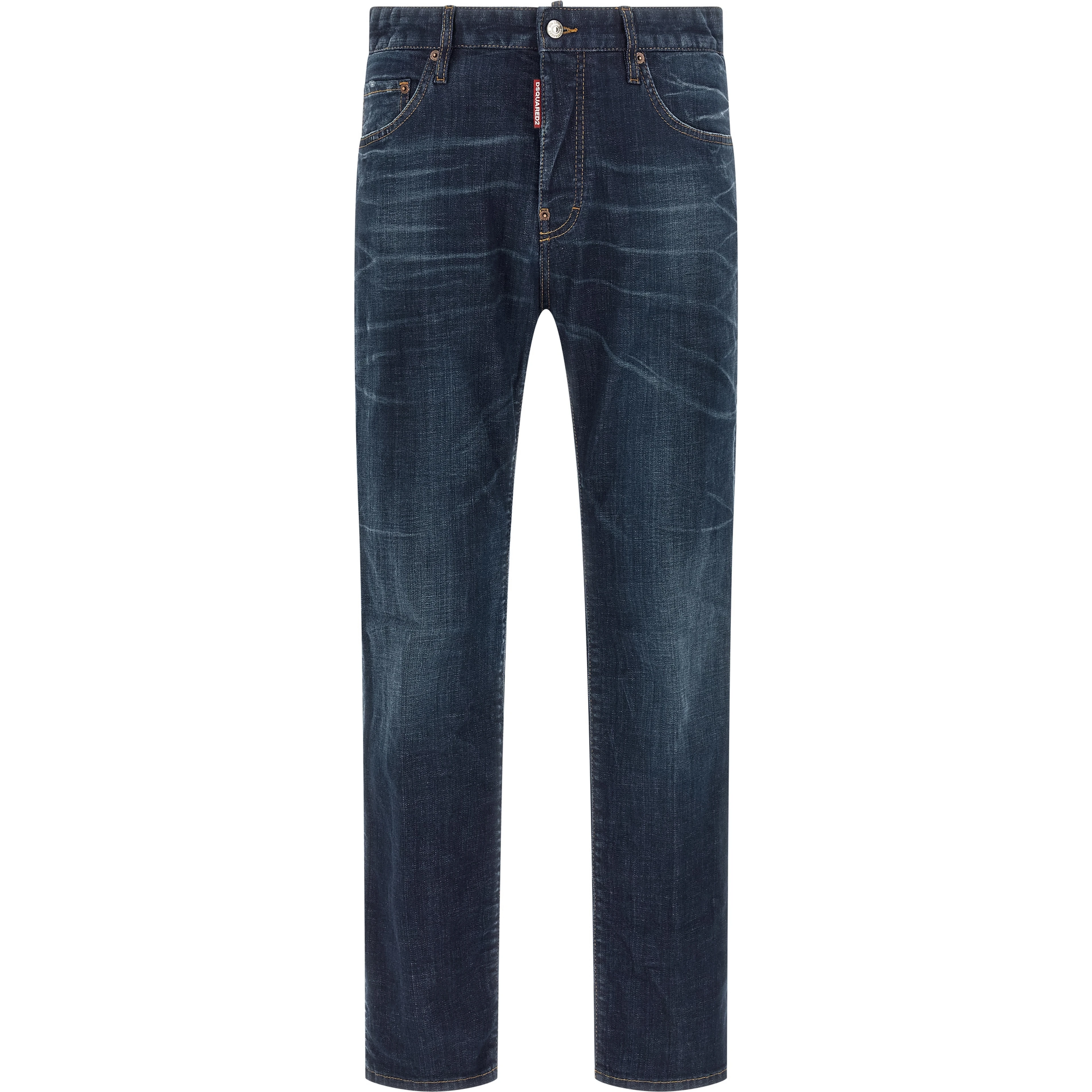 Blue Cotton Straight-Leg Jeans