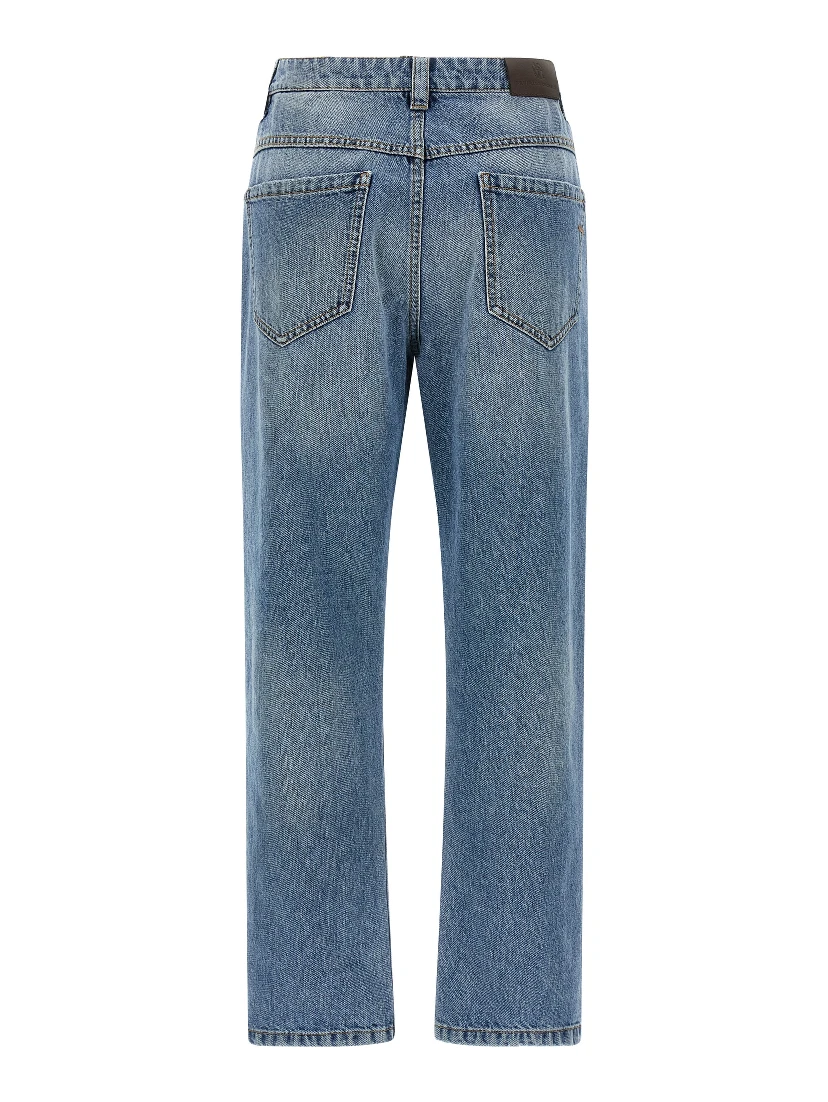 Blue Cotton Straight-Leg Jeans