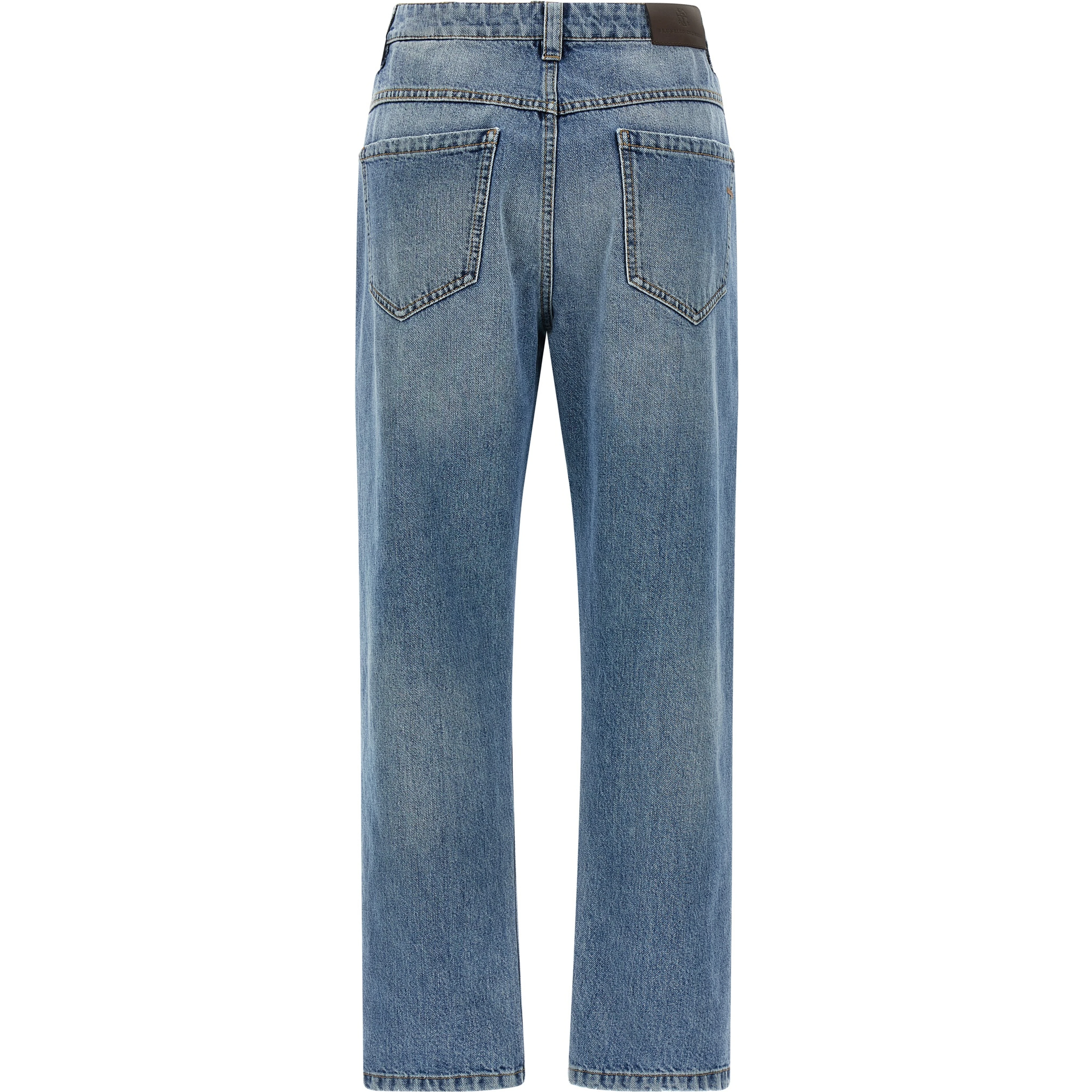 Blue Cotton Straight-Leg Jeans