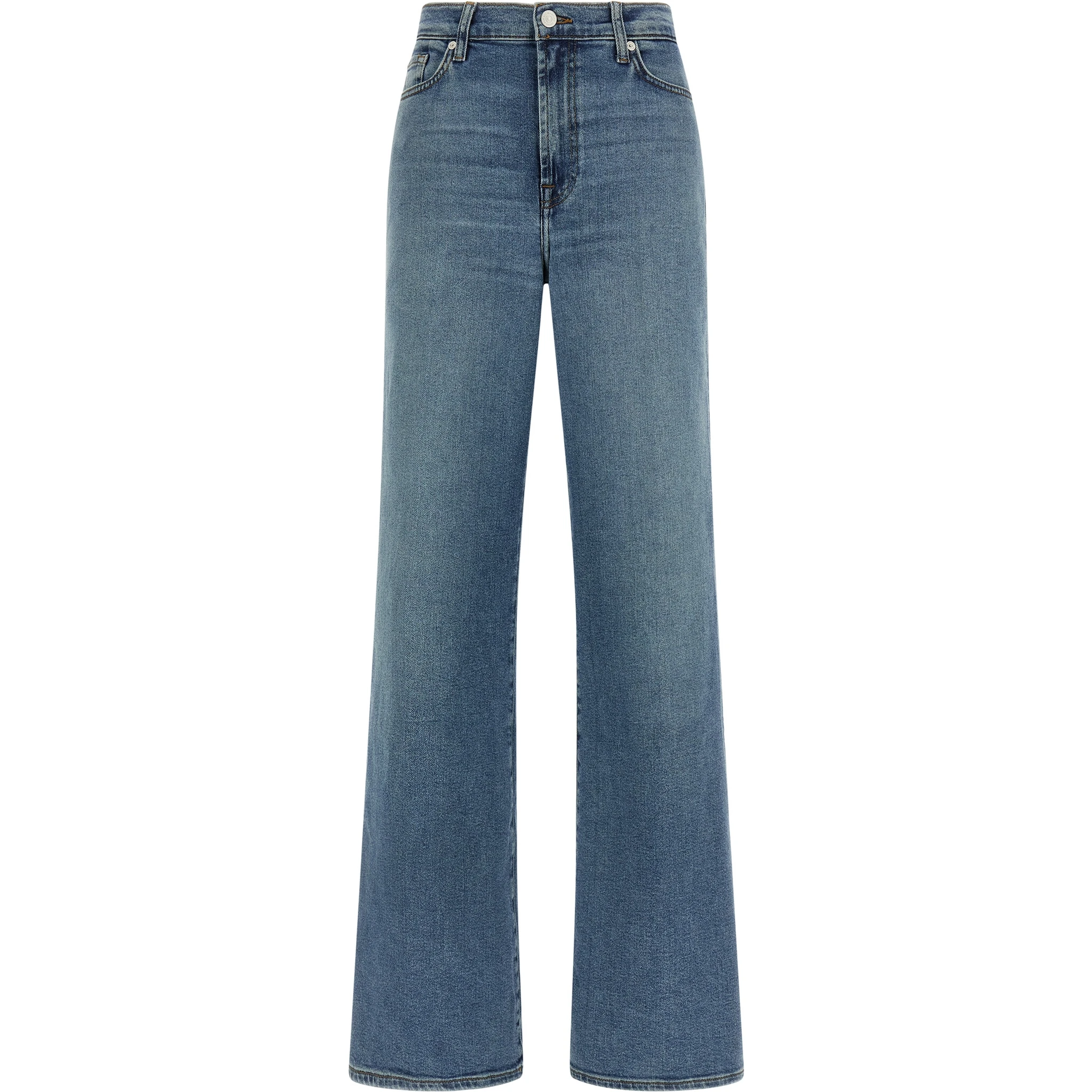 Blue Cotton Straight-Leg Jeans