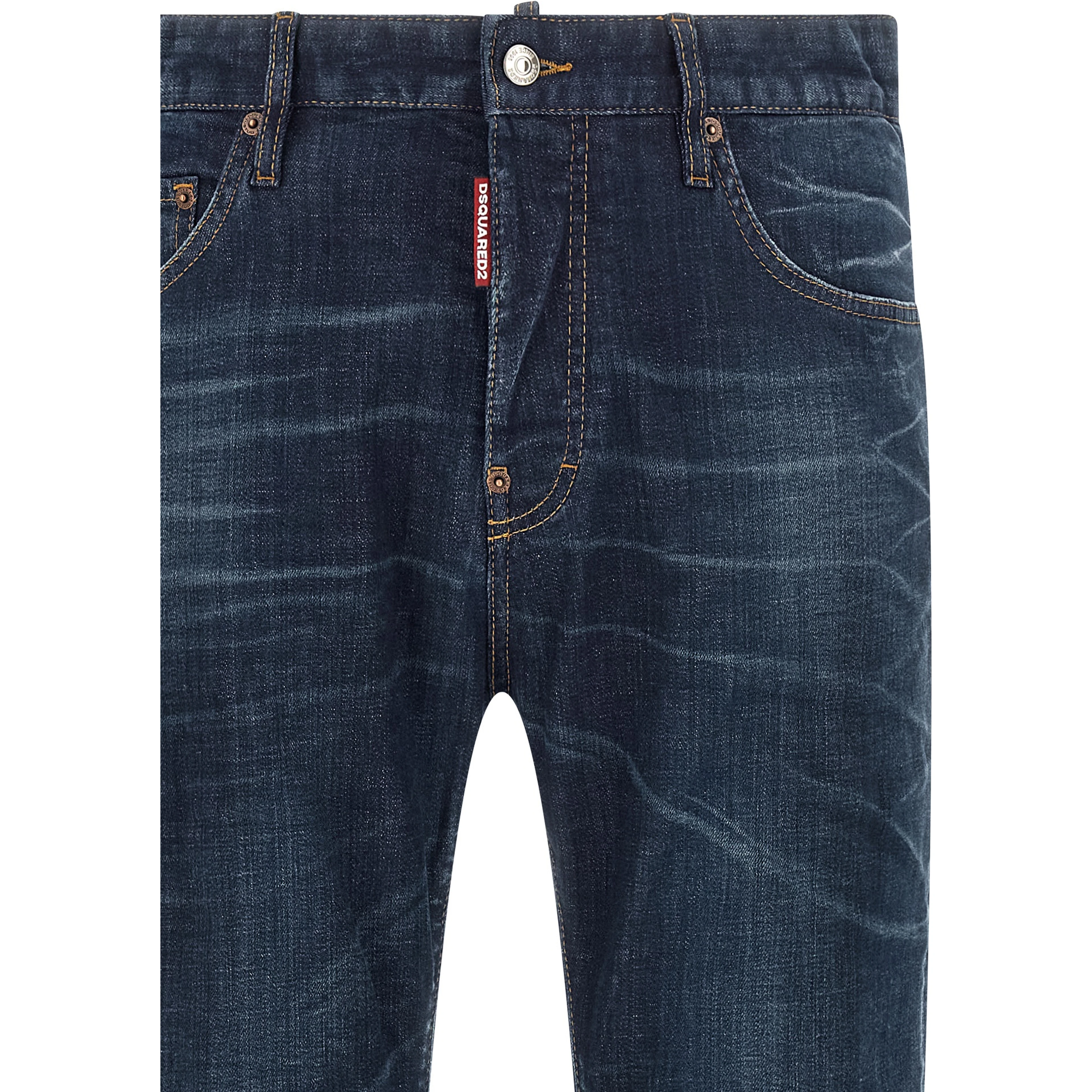 Blue Cotton Straight-Leg Jeans