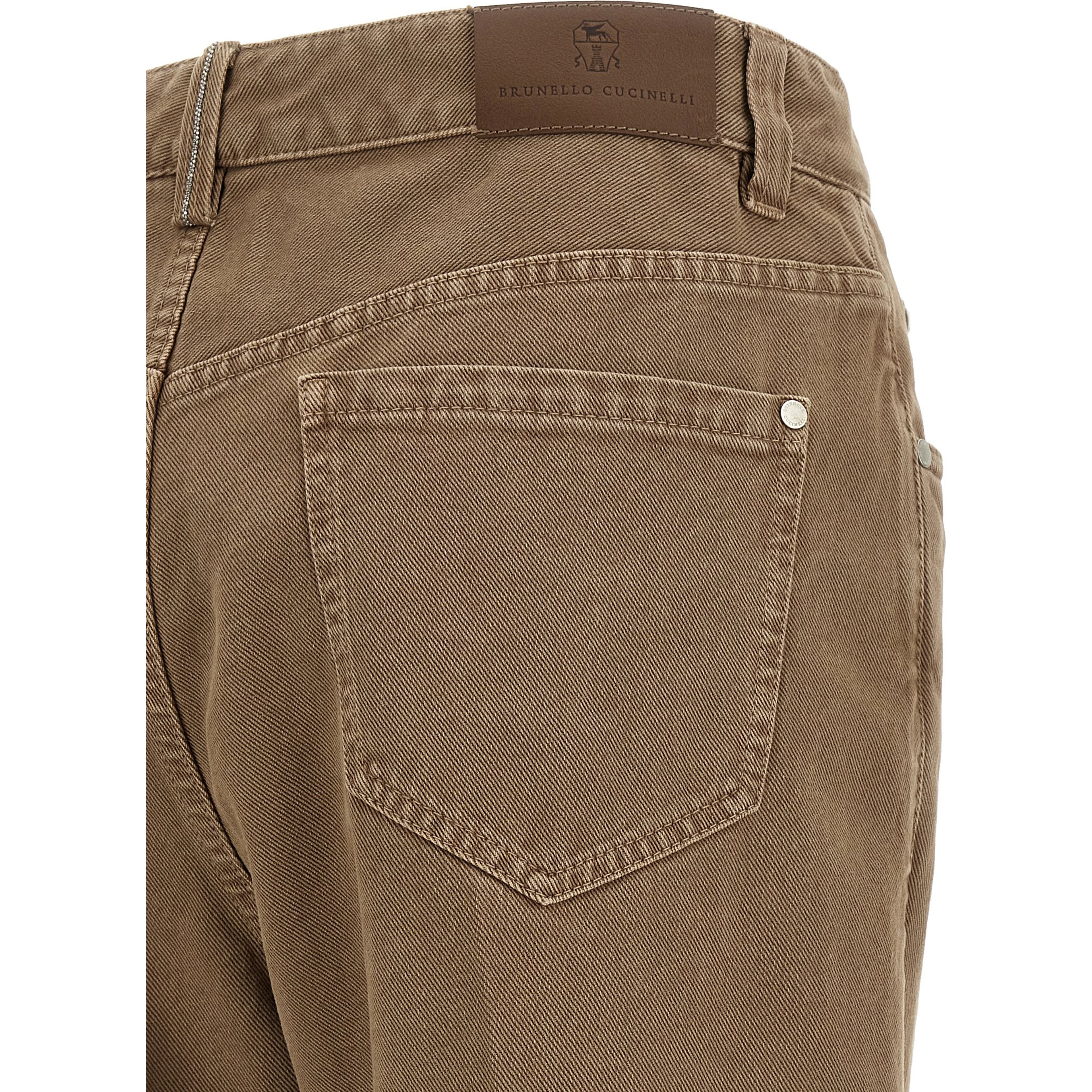 Beige Cotton Straight-Leg Jeans