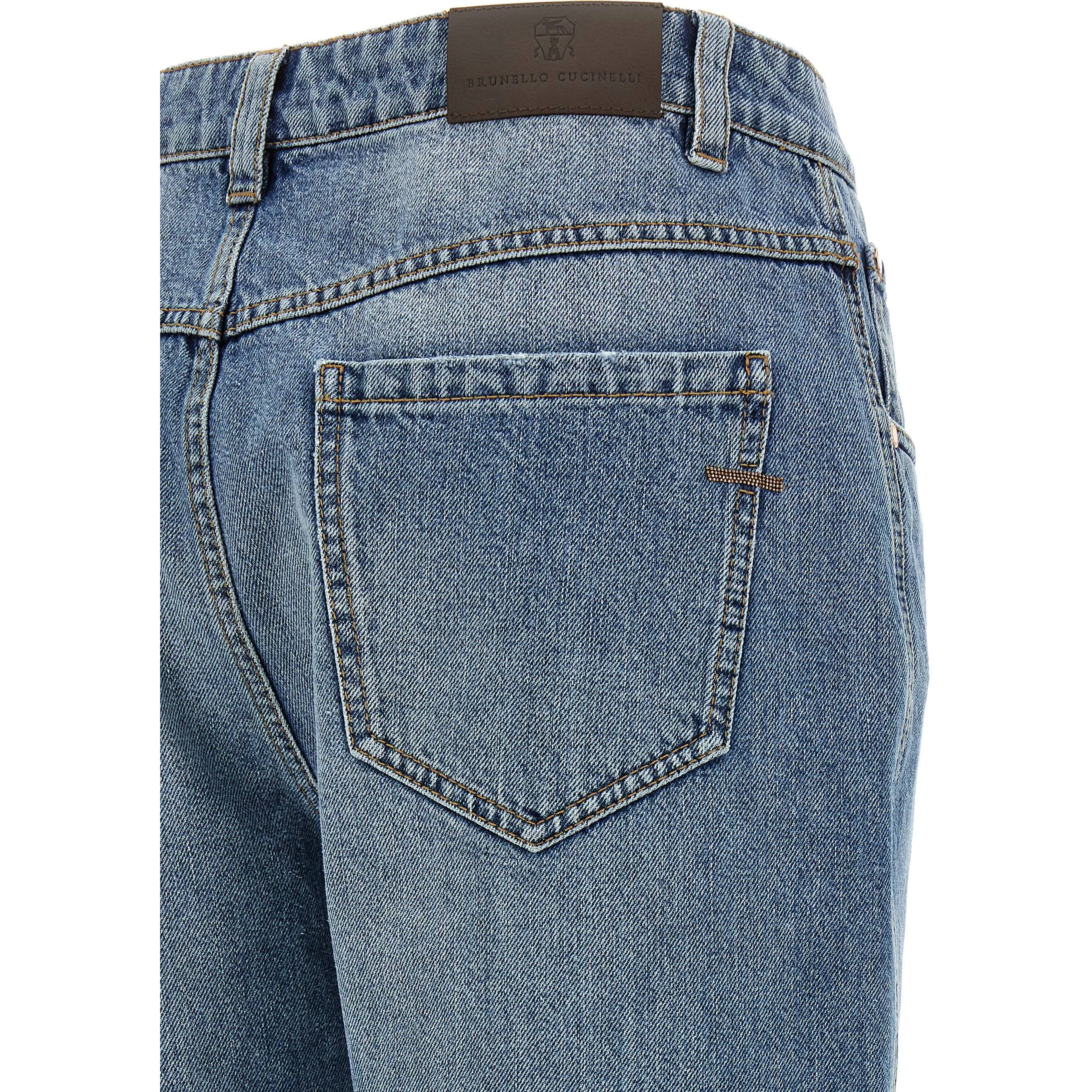 Blue Cotton Straight-Leg Jeans