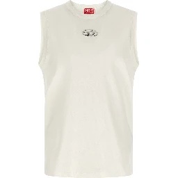 White Cotton Sleeveles T-Shirt